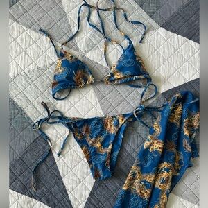 Blue Dragon Print Bikini Set
